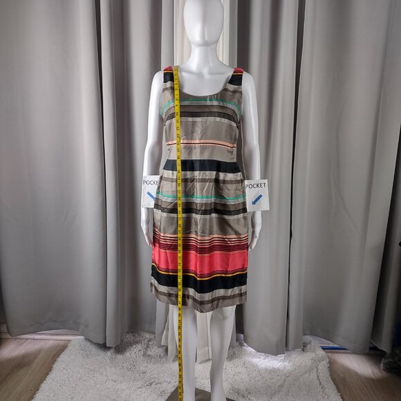 Banana Republic 100% Silk Striped Sheath Knee Length Dress Petite 4P - Picture 6 of 11